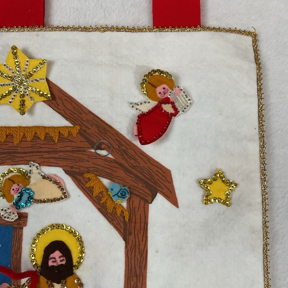 Christmas Advent Calendar Felt Sequins Handmade Wall Hanging Incomplete READ - Picture 5 of 14